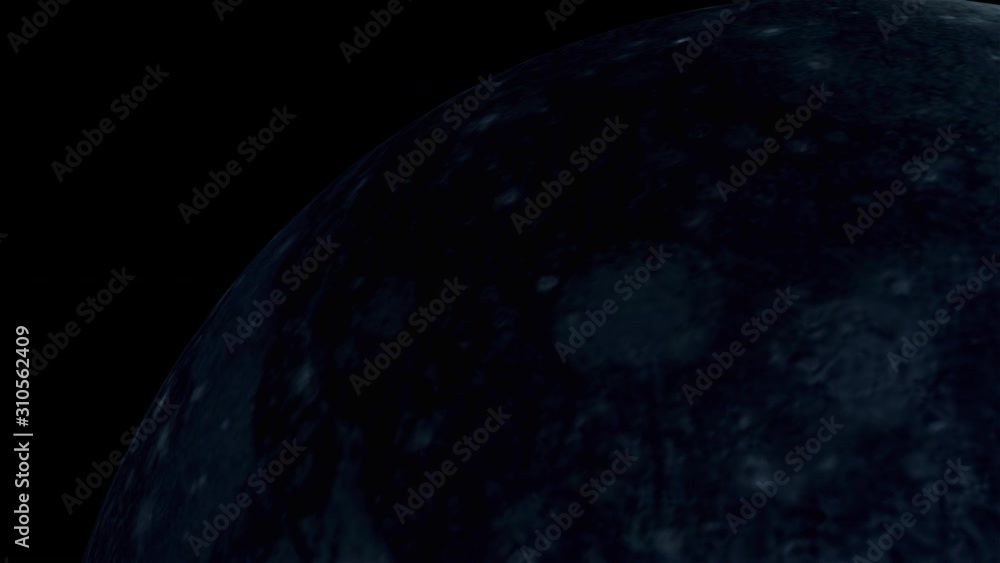 Poster computer generated rotation of the planet pluto in cosmic stellar space. 3d rendering of an abstract