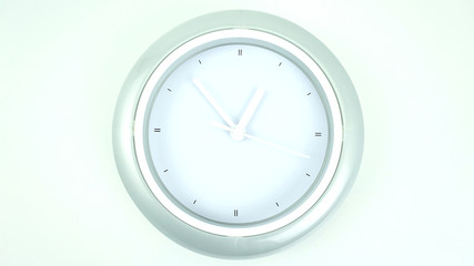 Close up White clock beginning of time 12.53 am or pm, on white background, Copy space for your text, Time concept.