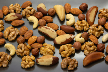 Different kinds of nuts. Healthy and protein food