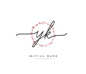 Y K YK Beauty vector initial logo, handwriting logo of initial signature, wedding, fashion, jewerly, boutique, floral and botanical with creative template for any company or business.