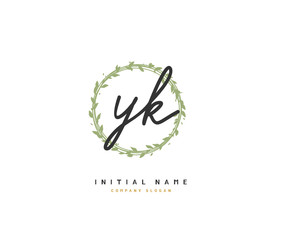 Y K YK Beauty vector initial logo, handwriting logo of initial signature, wedding, fashion, jewerly, boutique, floral and botanical with creative template for any company or business.