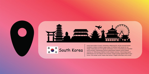 South Korea Travel postcard, poster, tour advertising of world famous landmarks in paper cut style. Vectors illustrations