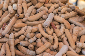 Fresh pile of ripe sweet tamarind fruits