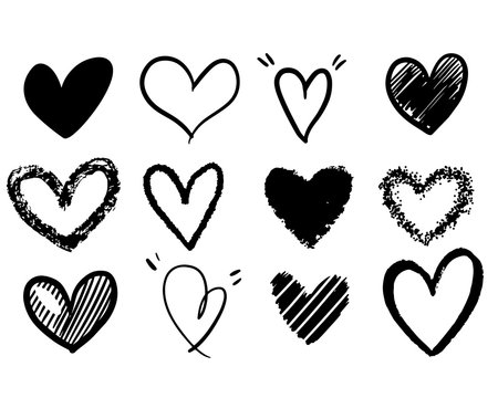 collection set of doodle hearts isolated on white background. hand drawn of icon love.vector illustration.