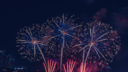 Fototapeta na wymiar Close-up beautiful fireworks. Multi-colored fireworks. Fireworks. incredible fireworks in the sky.