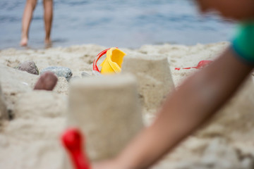 young children at beach summer from baltic sea