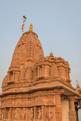 Fototapeta na wymiar Shikhara of Shree Swaminarayan temple, a famous temple of Hinduism located in Kolkata, West Bengal, India 