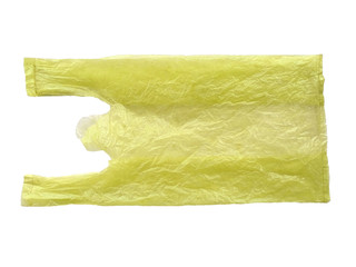 Yellow plastic for trash cans or shopping bag. Yellow plastic bag isolated on white background.