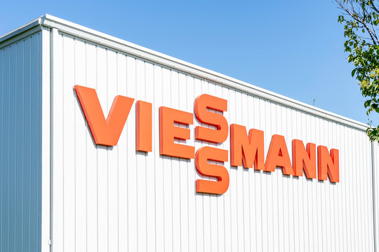 Waterloo, Ontario, Canada-September 30, 2019: Sign of Viessmann in Waterloo, Ontario, Canada, a manufacturer of heating, industrial, and refrigeration systems headquartered in Germany. 