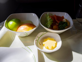 Close up shot of airplane meal