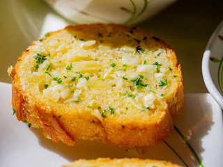 Close up shot of grill garlic bread