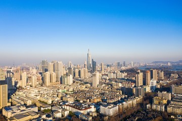 Fototapeta premium Skyline of Nanjing City in A Sunny Day Taken with A Drone