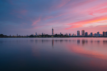Skyline of Nanjing City at Sunset in Summer