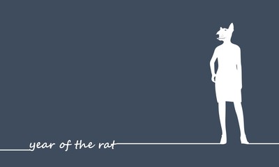 Obraz premium New Year greeting card template. 2020 year number. Brochure or report design template. Chinese hieroglyph that mean rat. Rat silhouette with human body