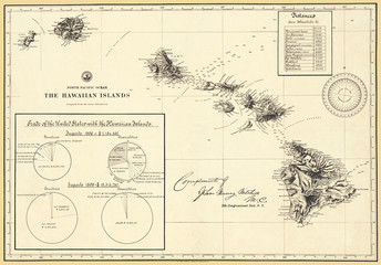 Hawaiian Islands 1896 Antique Restored Reproduction Map - obrazy, fototapety, plakaty