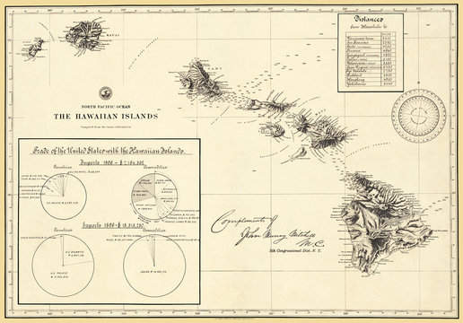 Hawaiian Islands 1896 Antique Restored Reproduction Map