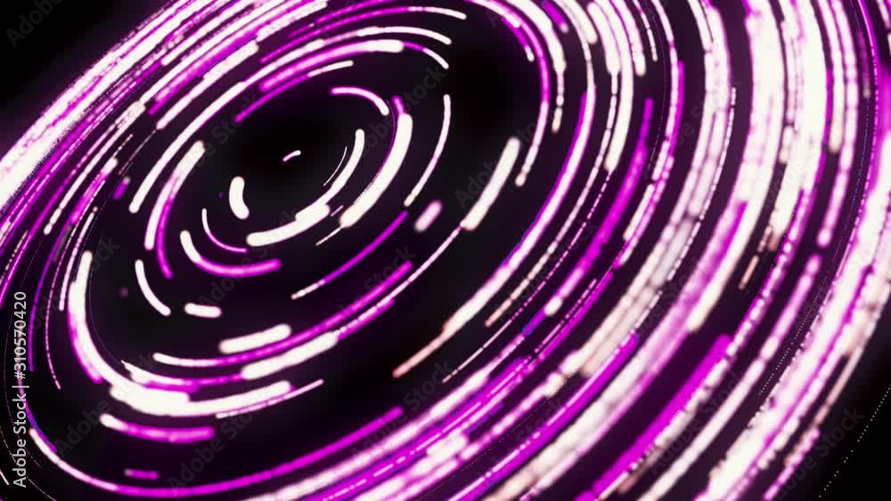 Poster beautiful abstract animation of multicolored neon spirals rotating in the circle on the black backgr