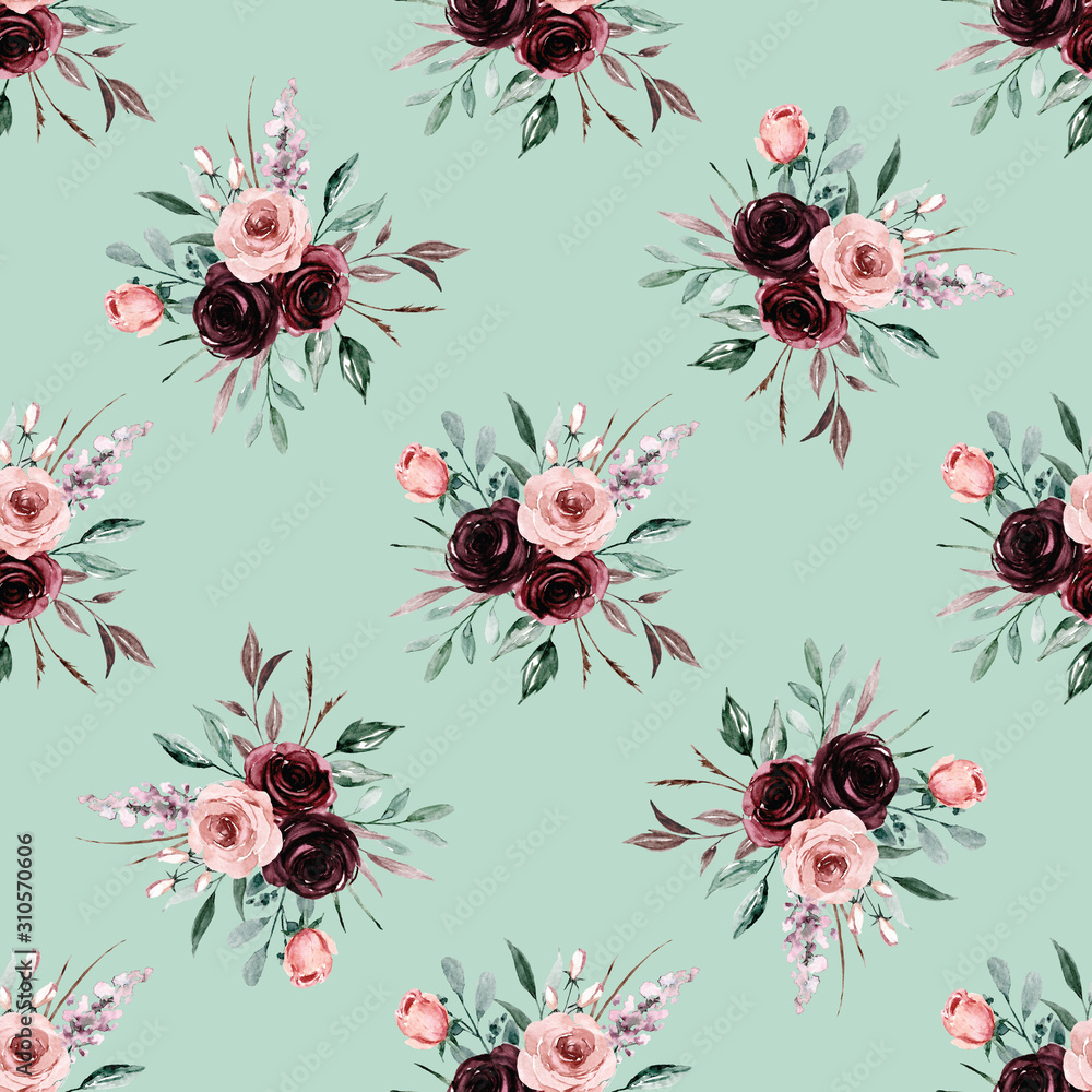 Sticker seamless background, vintage floral texture, pattern with bouquets watercolor flowers. repeat fabric - Stickers