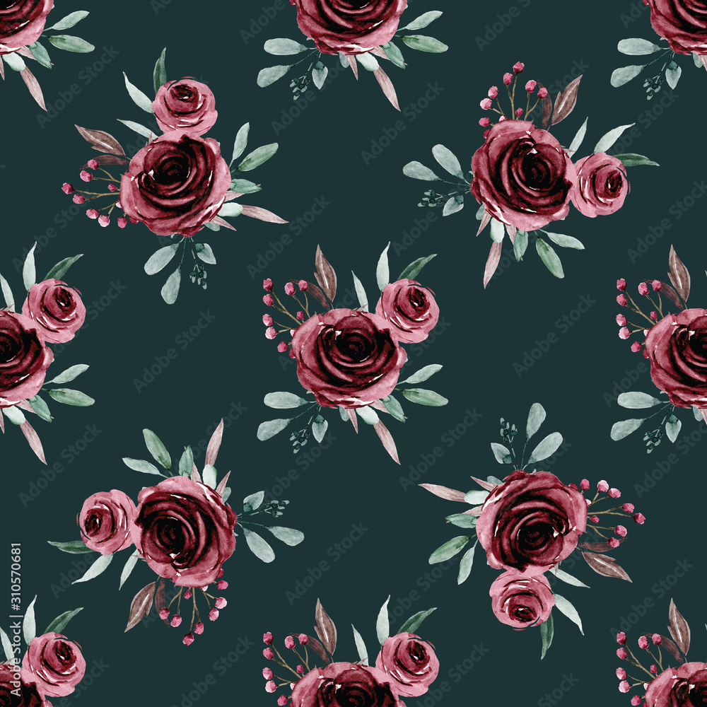 Sticker seamless background, vintage floral texture, pattern with bouquets watercolor flowers. repeat fabric - Stickers