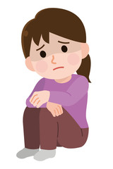 落ち込む　引きこもる　女性　イラスト