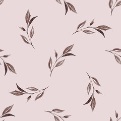Seamless background, vintage floral texture, pattern with watercolor leaf. Repeat fabric wallpaper. Perfectly for wrapped paper, backdrop. 
