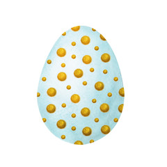 White egg with a golden pattern close-up for the design of Easter products. Hand drawn watercolor and graphic illustration isolated on white background. Printing on wallpaper, packaging, wrapper, card