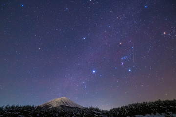 富士山とオリオンと流れ星