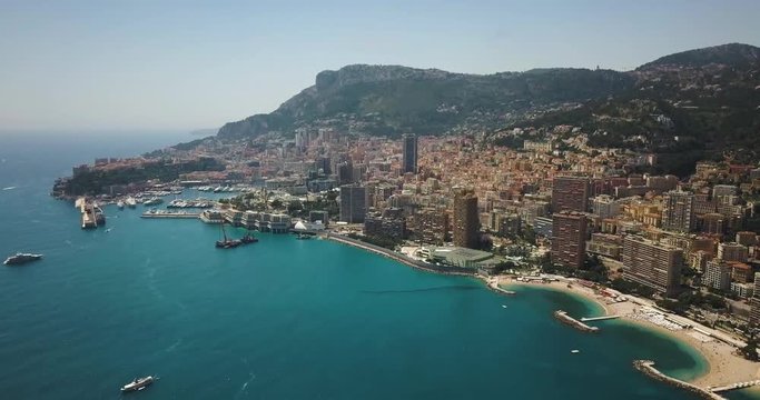 Aerial Drone landscape view of Monaco in French Riviera entire city during F1
