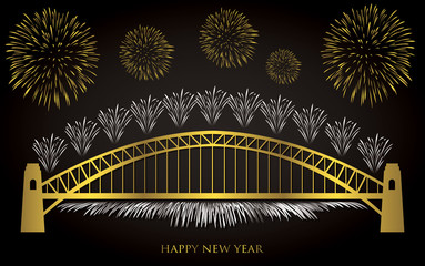 Elegant gold and silver Sydney fireworks card in vector format.