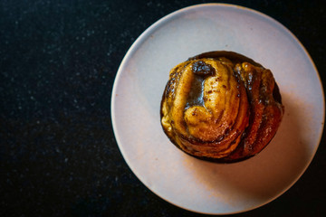 Sticky bun on a plate