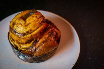Sticky bun on a plate