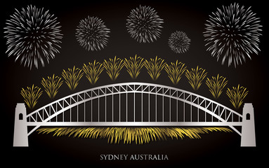Elegant gold and silver Sydney fireworks card in vector format.