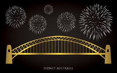 Elegant gold and silver Sydney fireworks card in vector format.