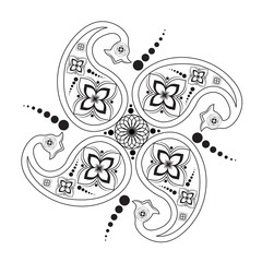 Vector illustration of mehndi ornament. Traditional indian style, ornamental floral elements for henna tattoo, stickers, mehndi and yoga design 01