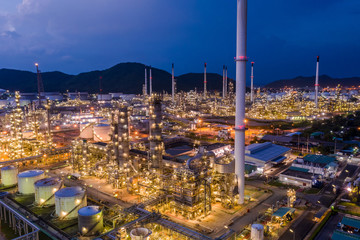 industrial plants product oil and gas at night aerial view