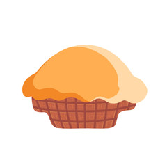 Flat vector icon of freshly baked cake . Sweet food. Delicious dessert.Cartoon illustration of a freshly baked cake