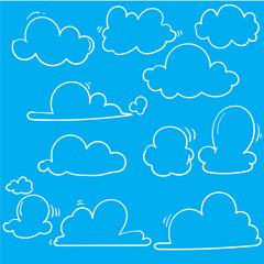 hand drawn Clouds icon, vector illustration. Cloud symbol or logo, different clouds set doodle