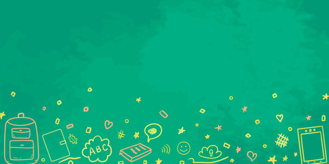 Back to school. Abstract chalkboard. Banner with hand drawn school supplies