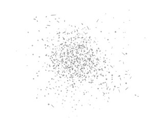 Confetti on white background. Holiday texture. Festive backdrop with glitters. Black and white illustration