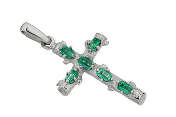 cross in silver and gold with emeralds jewelry with precious gems gemstone