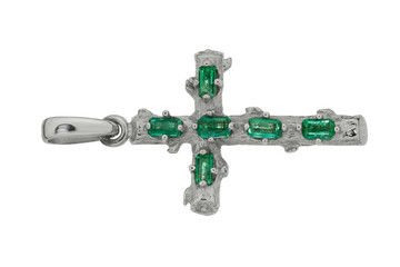 cross in silver and gold with emeralds jewelry with precious gems gemstone