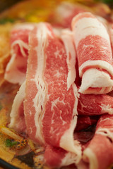 Pork in home made Chinese hot pot 