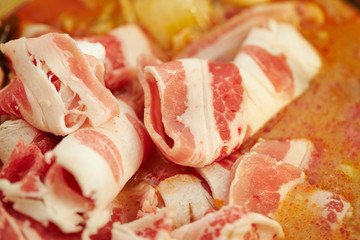Pork in home made Chinese hot pot 