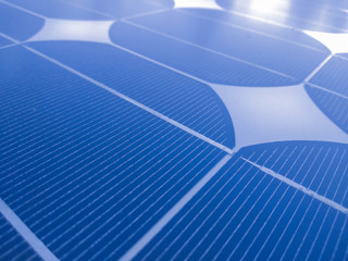 Close-up of Solar energy panel photovoltaics module in the sea offshore.