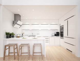 Scandinavian modern kitchen, minimalist interior design, 3d render