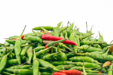 A fresh red and green bird-chilli with white space background