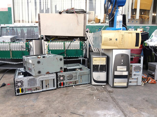 Pile of electronic waste, Motherboard computer and cpu microchips  electronic equipment, Printed...