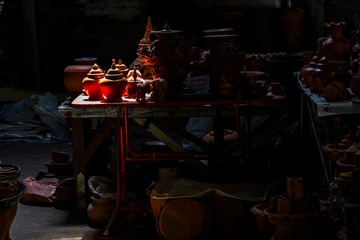 Hand made pottery in light