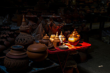 Hand made pottery in light