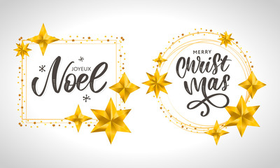 Merry Christmas card template with greetings in french language. Joyeux noel. Vector illustration EPS10